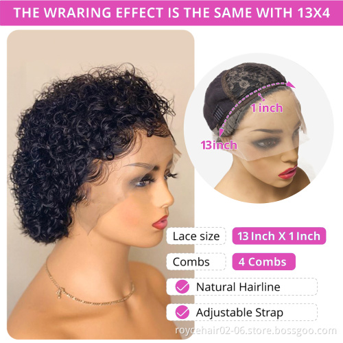 Crochet Braid Hair Wig 100% Peruvian Raw Human Hair P4/27 Short Bouncy Curly Transparent 13x1 Swiss Lace Front Wig For Women